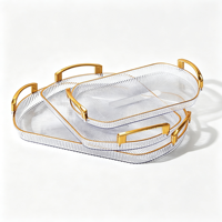 Plateau de service ovale en PET avec poignée dorée, 3 pièces/ensemble, empilable, pour fruits et collations, pour la maison, l'hôtel, la réception, vente en gros