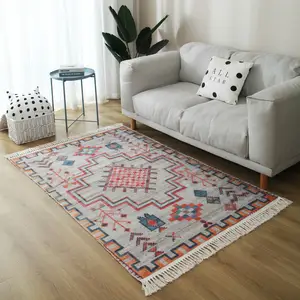 Cotton weave rug floor mat retro vintage plain color tapestry handmade carpet bed bedroom sofa beside rug