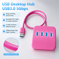 Hub USB 3.0 4 ports haute vitesse 5 Gbps, matériau ABS, câble de 0,25 m à 2 m, rose élégant, répartiteur multiport pour ordinateur portable et de bureau, en stock