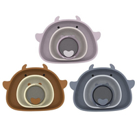 Ensemble de repas pour bébé en silicone de qualité alimentaire sans BPA, 4 pièces, assiette, bol, tasse et cuillère anti-déversement en forme de vache mignonne, vaisselle pour tout-petits