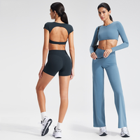 Ensemble de sport pour femme avec t-shirt sans dos et manches courtes, coussinets de poitrine, haut de fitness, ensemble de yoga pour sports de plein air