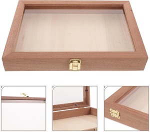 Natural Wooden Storage Box with Hinged Lid and Front Clasp Pine Wood Box Wood Glass Top Enclosed <b>Display</b> <b>Case</b> - Product Image 2