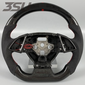 Volant en carbone avec fibre de carbone noire et microfibre suédée à rayures rouges, amélioration personnalisée pour <span class=keywords><strong>Chevrolet</strong></span> <span class=keywords><strong>Camaro</strong></span> C7 - Product Image 1