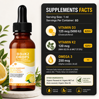 Vitamine D3 liquide 5000 UI K2 120 mcg Gouttes 60 ml Saveur citron Soutien osseux et immunitaire Complément alimentaire