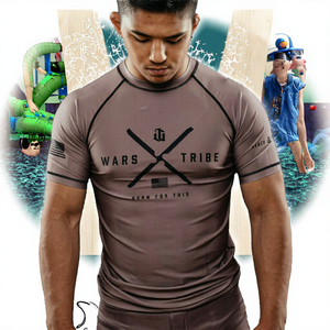 Wars Tribe Men's Short Sleeve Rash Guard Quick Dry Spandex Polyester <b>Compression</b> <b>Shirt</b> Front Logo Print Adult Fit - Product Image 3