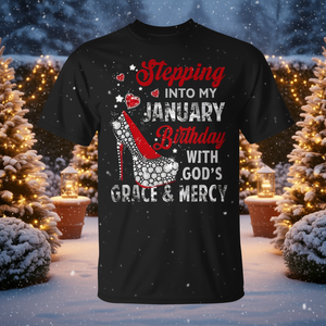 T-shirt promotionnel pour anniversaires de janvier avec la grâce et la miséricorde de Dieu, pour entrer dans le Nouvel An avec des bénédictions - Product Image 2