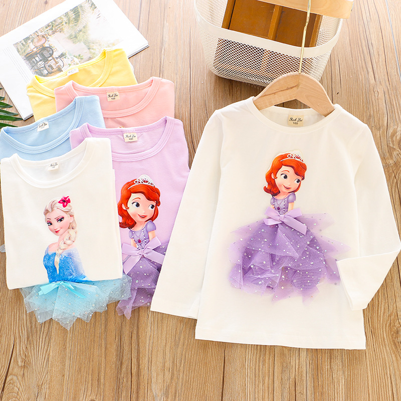 KD-026 на каждый день, Изысканная одежда с рисунком 3D платье принцессы с персонажем из мультфильма, футболки с длинными рукавами для маленьких девочек оптовая продажа детской осенне ткань