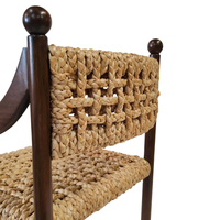 Fauteuil vintage en bois fait main, chaise de salle à manger en jonc de mer écologique et durable pour la maison, les villas et les hôtels