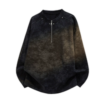 Pull vintage à capuche en molleton français brodé avec bande teinte et rivets, demi-zip
