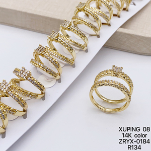 XUPING Jewelry Wholesale 14K Gold Color Plated Iced Out Stone Bridegroom Bridal Fashion <strong>Women</strong> Men a Pair Couple Wedding <strong>Ring</strong> <strong>Set</strong> - Product Image 4