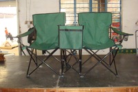 Chaise de camping pliable double FOCUS personnalisée, légère, portable, pliable, pour voyages en plein air, trois places, chaises de pique-nique, chaises de plage, bleues