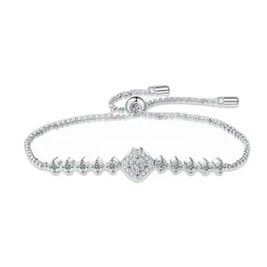 Eenvoudige Verstelbare Vrouwelijke Armband All-Match Driedimensionale Vierkante S925 Sterling Zilver Met Moissanite Stenen