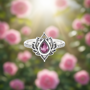 Anello Bohémien con Fiore e Zirconia Cubica Rosa a Goccia, Montatura a Griffe per Gioielli da Fidanzamento Femminili in Lega Q253 - Product Image 2