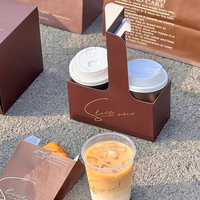 Support de tasses personnalisé en carton simple paroi écologique jetable avec revêtement PE, porte-gobelets double pour café avec poignée, vente en gros
