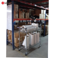 Chariot industriel de support de fil de Chrome de service de stockage résistant démontable chariot à étagère en métal de 2 rangées