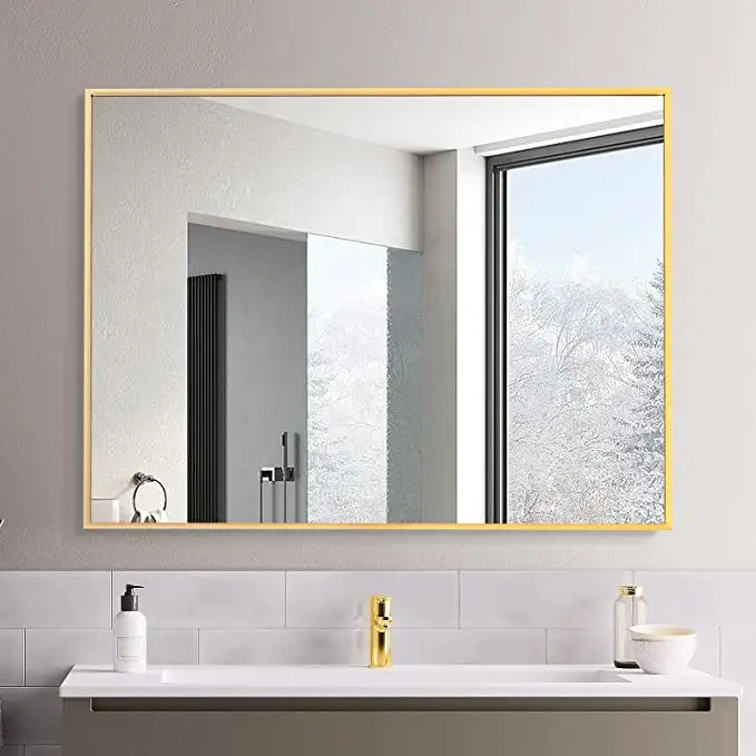 Geborsteld Nikkel Chroom Rechthoekige Badkamer Spiegel Aangepaste Decoratieve Spiegel Glas Voor Thuis Hotel Meubels