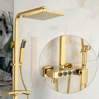 Système de douche de luxe moderne pour salle de bain, carré, hauteur 1,5 m, couleur or, robinet de baignoire thermostatique en laiton, jet pluie, massage, fonction pause, finition chrome