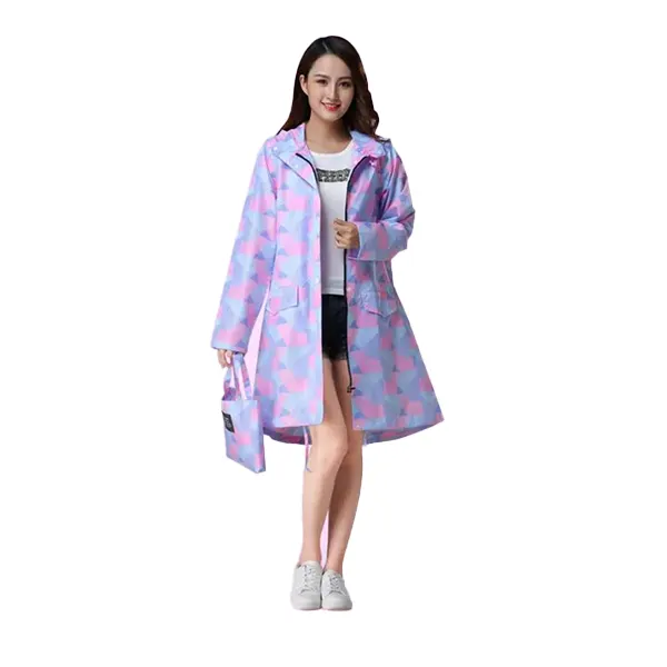 도매 패션 여성 경량 폴리 에스터 휴대용 야외 비 재킷 레인 코트 성인 트렌치 코트