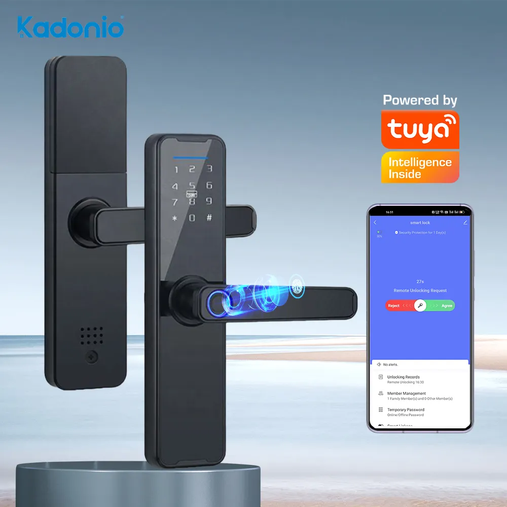 Kadonio Biométrico Impressão Digital Teclado Digital Keyless Tuya Segurança Smart Door Lock Para Apartment Hotel