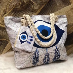 Bolsa de Playa de Lona con Estampado de Verano, de Gran Capacidad, Reutilizable, con Asas para el Hombro, con Logotipo, para Mujer, Ojo de <span class=keywords><strong>Diablo</strong></span>, 2 Piezas - Product Image 2