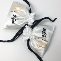 Pochette cadeau en satin avec cordon de serrage, logo imprimé sur mesure Bai Shun, ruban noir, tailles personnalisables, plusieurs couleurs, vente en gros