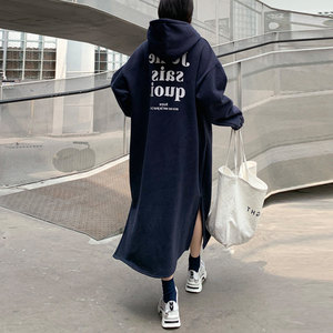 Women Custom Grey Sweatshirt <strong>Long</strong> <strong>Hoodie</strong> Dress Casual Fleece <strong>Long</strong> Sleeve Hooded Knee Length <strong>Hoodies</strong> - Product Image 5