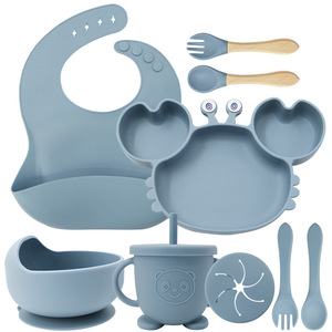 <strong>9</strong> <strong>Piece</strong> <strong>Set</strong> Kids <strong>Dining</strong> Dinner <strong>Set</strong> Bibs Plates Bowls Spoons Other Baby Feeding Supplies Silicone Baby Products - Product Image 4