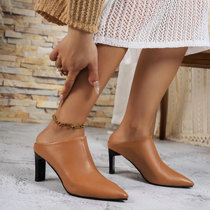 New Arrival Thick <b>Heel</b> Pointed Toe High <b>Heel</b> Slippers Summer Elegant Plus Size Sexy Fashion Half Slippers - Product Image 1