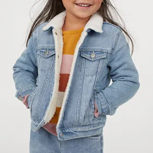 Customized Fancy Winter Warm Baby Girl Fashion Denim Jacket Wool Collar For Girl