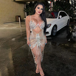 Vestido de noche personalizado con purpurina dorada, borlas de lentejuelas, Sexy, transparente, a la moda, de lujo, con imagen Sexy - Product Image 4