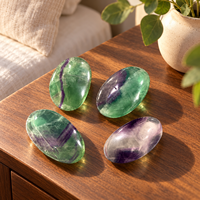 Pierre de palmier en fluorite tricolore polie de 5-6 cm, cristal vert et violet, pierre de méditation pour la décoration, les cadeaux et la collection