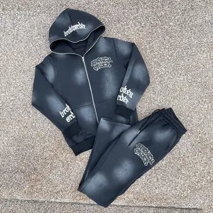Sérigraphie personnalisée 350 gsm streetwear sweat à capuche zippé délavé à l'acide survêtement à capuche pour hommes sweats à capuche