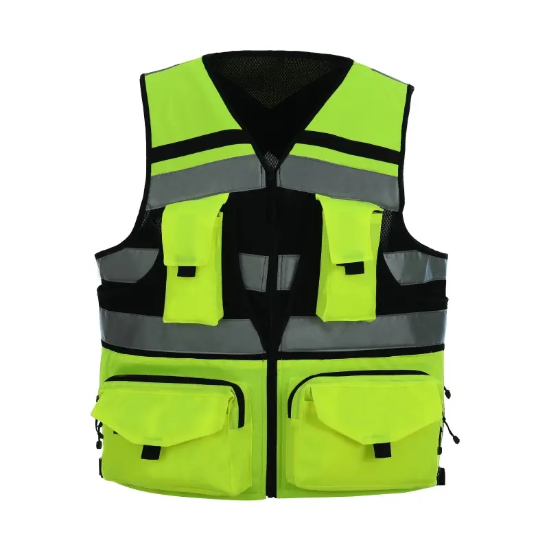 Wholesale high visibility Fluorescent yellow color 3D soft mesh reflective safety Multiple pockets clothing vest