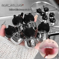 LUCKGO Little Fat Black Cat Lip Mud Velvet Matte Creamy Waterproof Fashion Long Lasting Non-Stick Cat Shape Lipstick 6 Colores