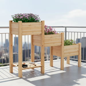 Ensemble de 3 jardinières surélevées en bois avec étagère de rangement pour légumes et fleurs - Product Image 6