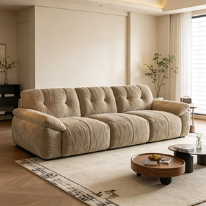 Modern Cream Fabric Sofa <b>Bed</b> with Tufted Back and <b>Padded</b> Arms for Living Room - Product Image 2