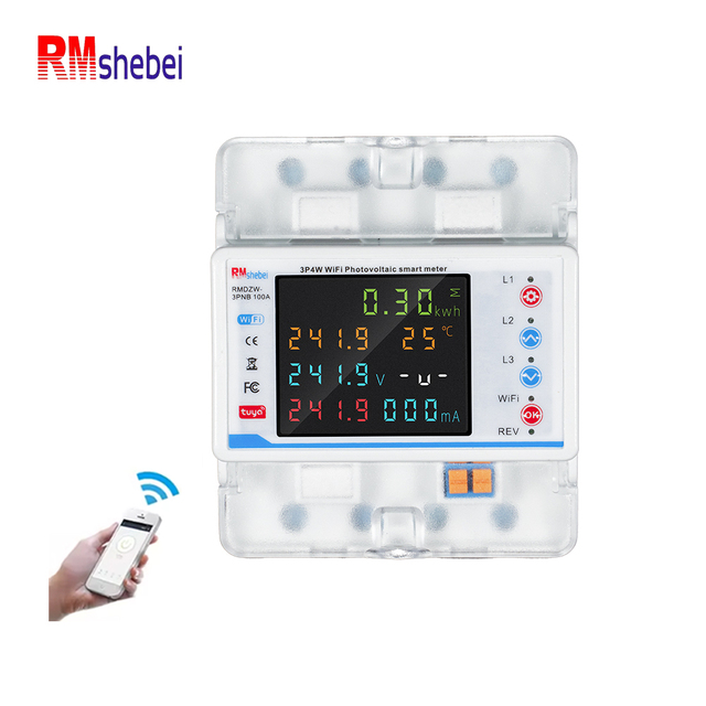RMshebei 3 Phase Circuit Breaker Smart Electricity Meter for Home USE Tuya WiFi Metering Phase Voltage 80-380V International