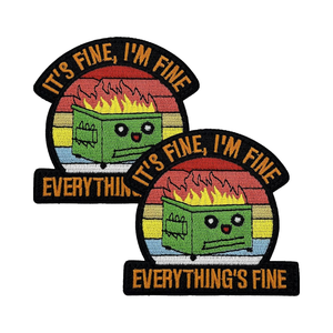 Tavashome 2 uds divertido Meme Gag parches de bordado cómico 'Dumpster Fire' soporte emocional gancho Loop Patch 'It's Fine I'm Patch - Product Image 6