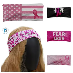 PURE Pink Ribbon Plain White Print Wholesale Custom Workout Fitness Gym Headband Bow For Women Girls