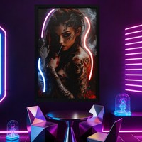 Peinture murale abstraite moderne avec néon LED, portrait, peinture murale, grande impression UV LED sur toile, art mural pour la décoration murale de la maison et du bar