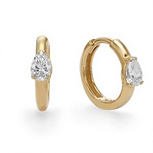 Boucles d'oreilles créoles solitaires en or plaqué 18K 14K de luxe avec diamant taille poire, boucles d'oreilles en diamant goutte d'eau, cadeau classique d'anniversaire pour femme - Product Image 1