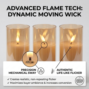 Bougies LED à piles en gros avec flamme mobile, bougies pilier en cire LED dans un verre avec télécommande - Product Image 3