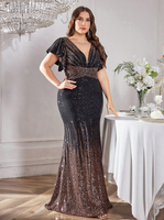 Robe de soirée scintillante à sequins pour femmes grandes tailles, col en V, manches à volants, taille croisée, pour mariages