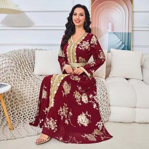 Nueva Djellaba Musulmana <span class=keywords><strong>de</strong></span> Verano para <span class=keywords><strong>Mujer</strong></span>, Abaya Bordada con Cuentas Doradas y Mangas Largas - Product Image 3