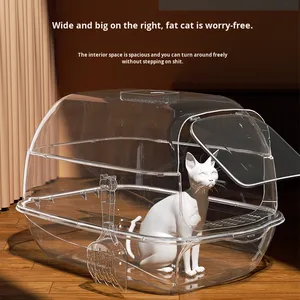 Caja de arena para gatos completamente cerrada de plástico ovalado ecológico BIKO con cajón y pala de diseño de concha de inodoro elevado - Product Image 5