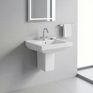 Eros Square Modern European Ceramic Half Pedestal Wash Basin Luxury <b>Wall</b> Mount Hospital Use India Export - Product Image 1