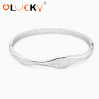 LUCKYJIU Fabricant de bijoux sur mesure, bracelet en acier inoxydable plaqué or 18 carats, étanche, avec cristaux pavés, motif vague, pour femmes