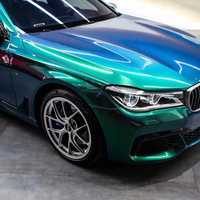 WRAPMASTER 1.52x17m Film adhésif pour voiture en vinyle PET Diamond Aurora Green, film de protection PET sans bulles, installation facile