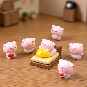 ตุ๊กตาหมูเรซิ่นสีชมพูน่ารักขนาดจิ๋ว ตกแต่งบ้านตุ๊กตา DIY ของตกแต่งโต๊ะทำงาน - Product Image 2