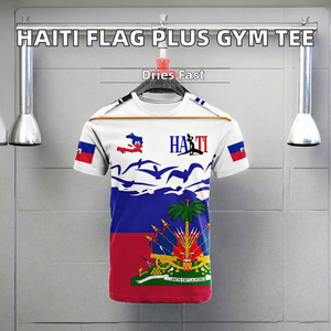 T-shirt de sport décontracté de luxe à personnaliser avec drapeau haïtien, confortable, doux, grande taille, séchage rapide, qualité supérieure, idéal pour l'été et la gym. - Product Image 2